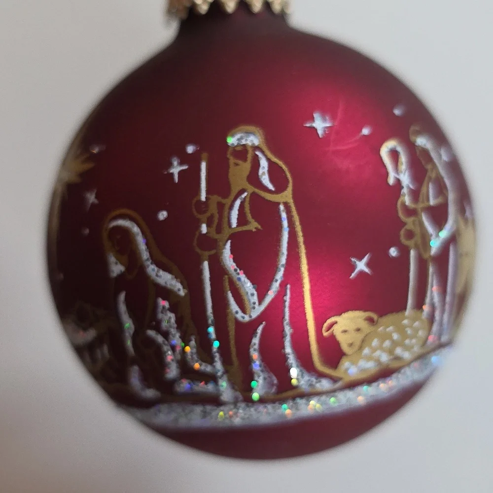 Christmas Ornaments - Elegant Red and Gold Nativity Scene Set Of 4